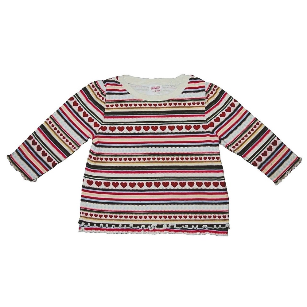 Gymboree Mountain Cabin Sz 6- 12 m Cream Striped Hearts Long Sleeve Shirt Top